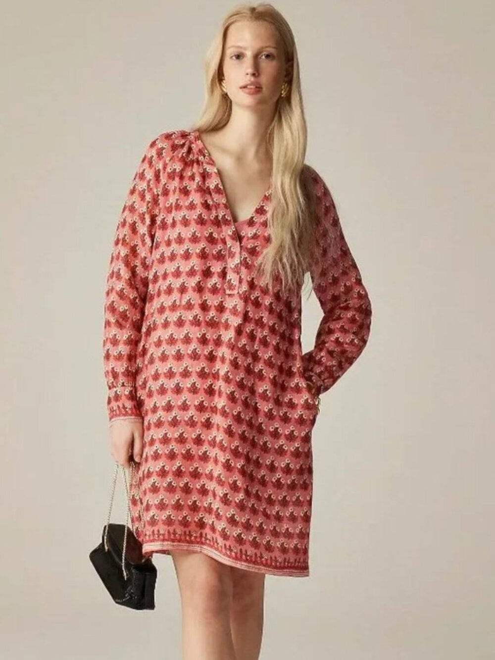 NWT J. Crew Cabana Mini Dress in Block-Print Ramie size Large *Missing Waist Tie